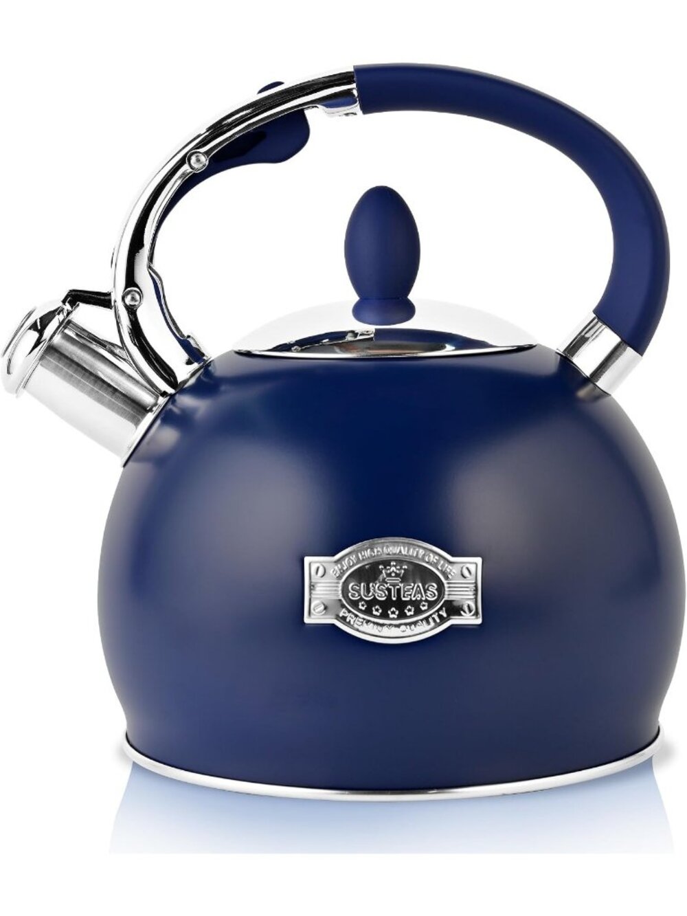 SUSTEAS Kitchen Whistling Tea Kettle 2.64QT Stainless Steel Stove Top Navy Blue